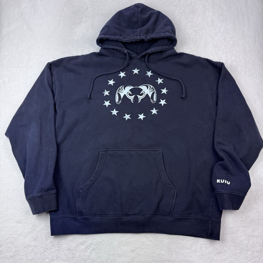 Kuiu Hoodie Pullover Sweatshirt Men 2XL Navy Graphic Drawstring Kanga Pouch